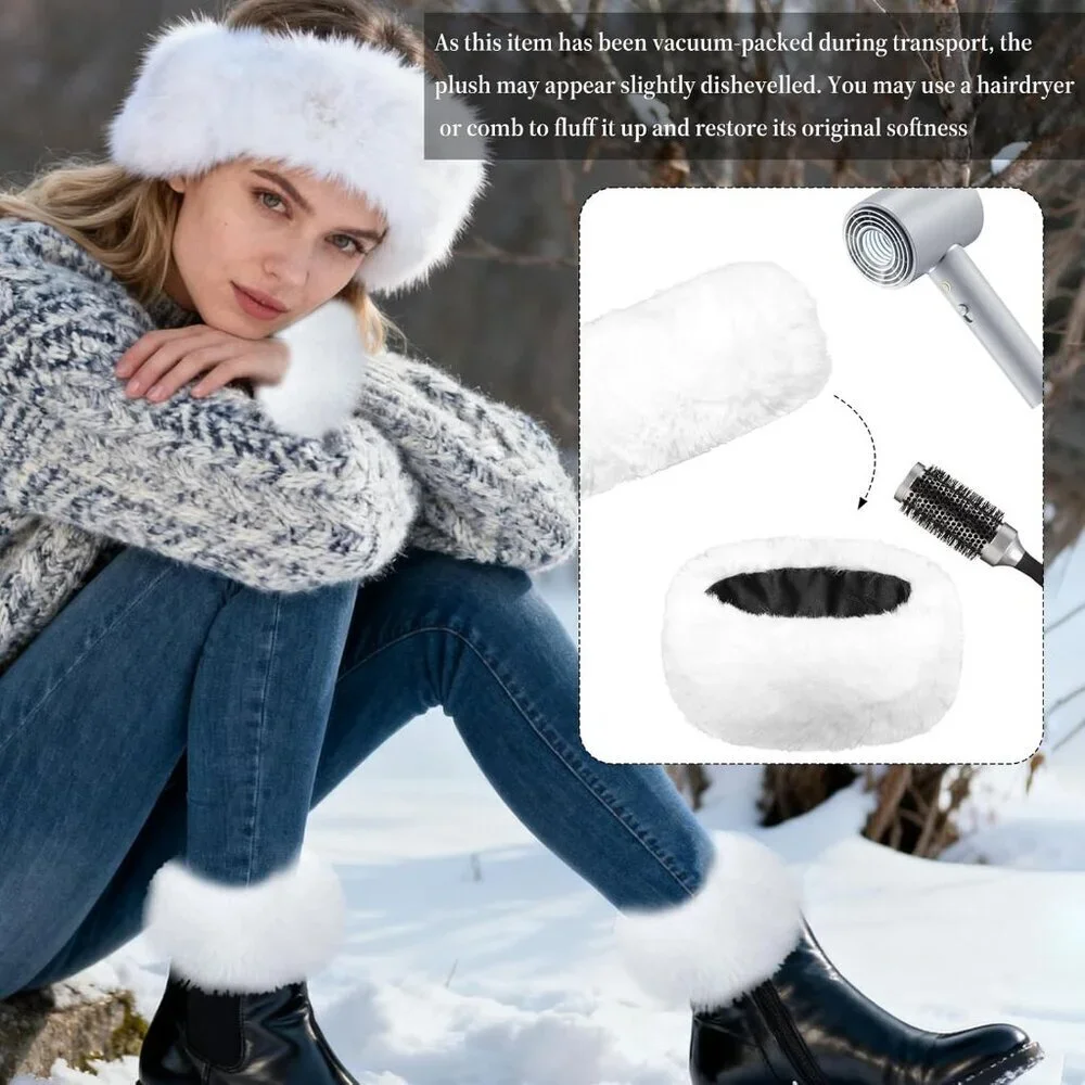 Faux Fur Headband Set with Wrist and Leg Warmers Winter Accessories Women